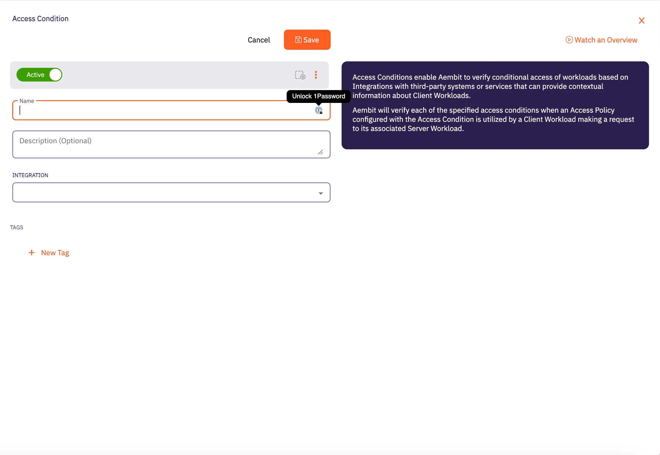 Access Condition Dialog Window - Empty