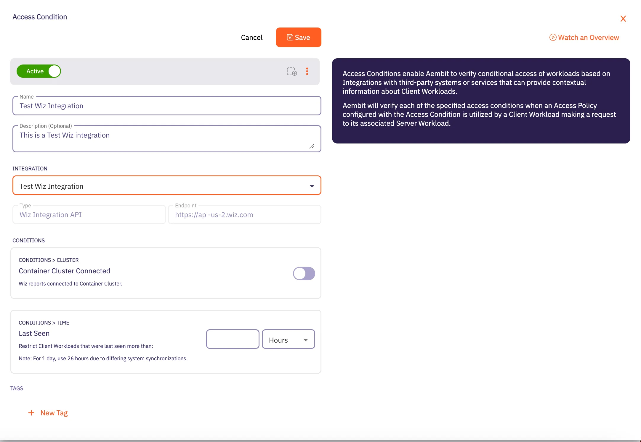 Access Conditions Dialog Window - Empty