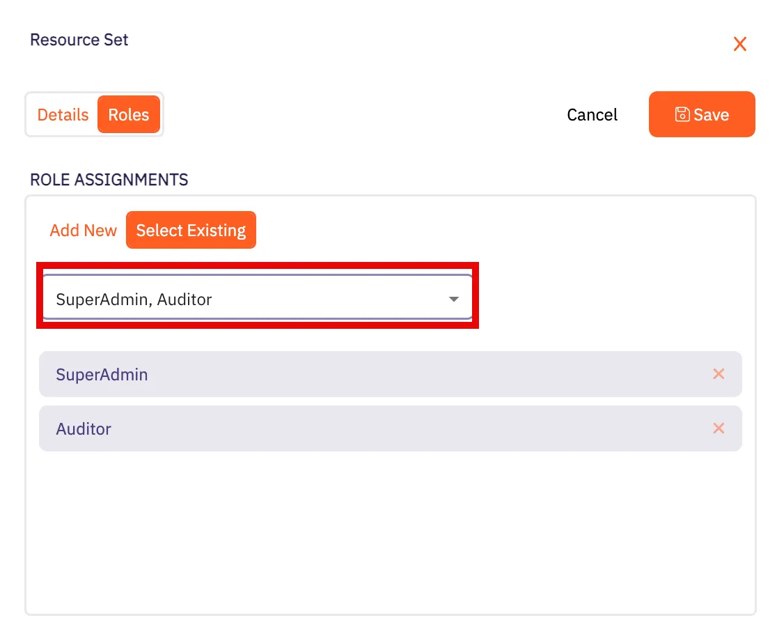 Resource Sets - Select an Existing Role