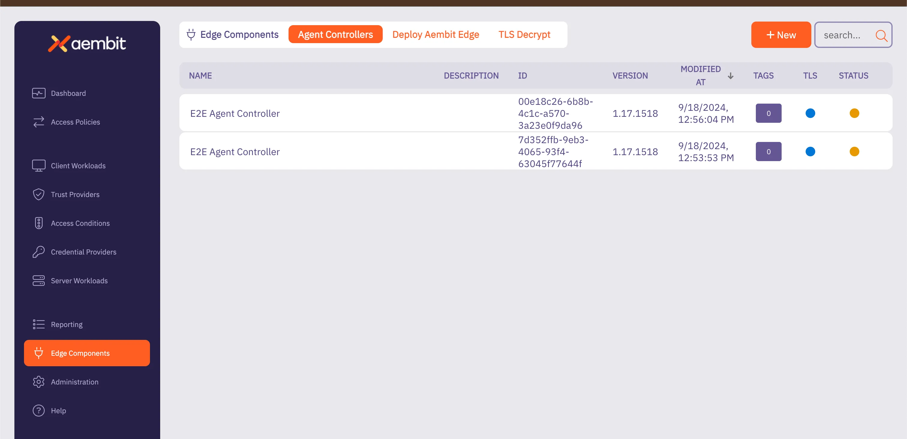 Edge Components Agent Controller Status Page