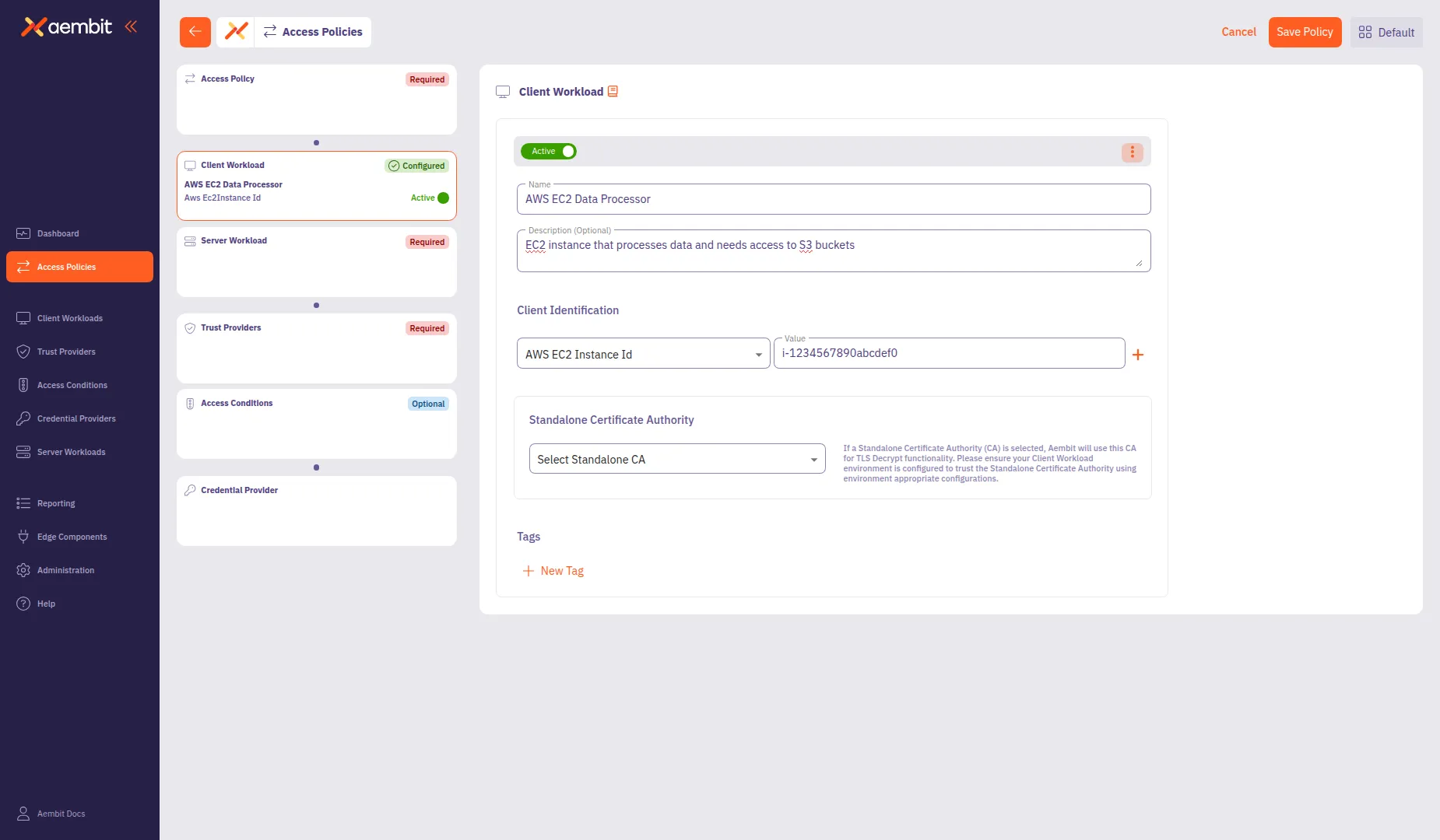 Client Workload configured and ready to save