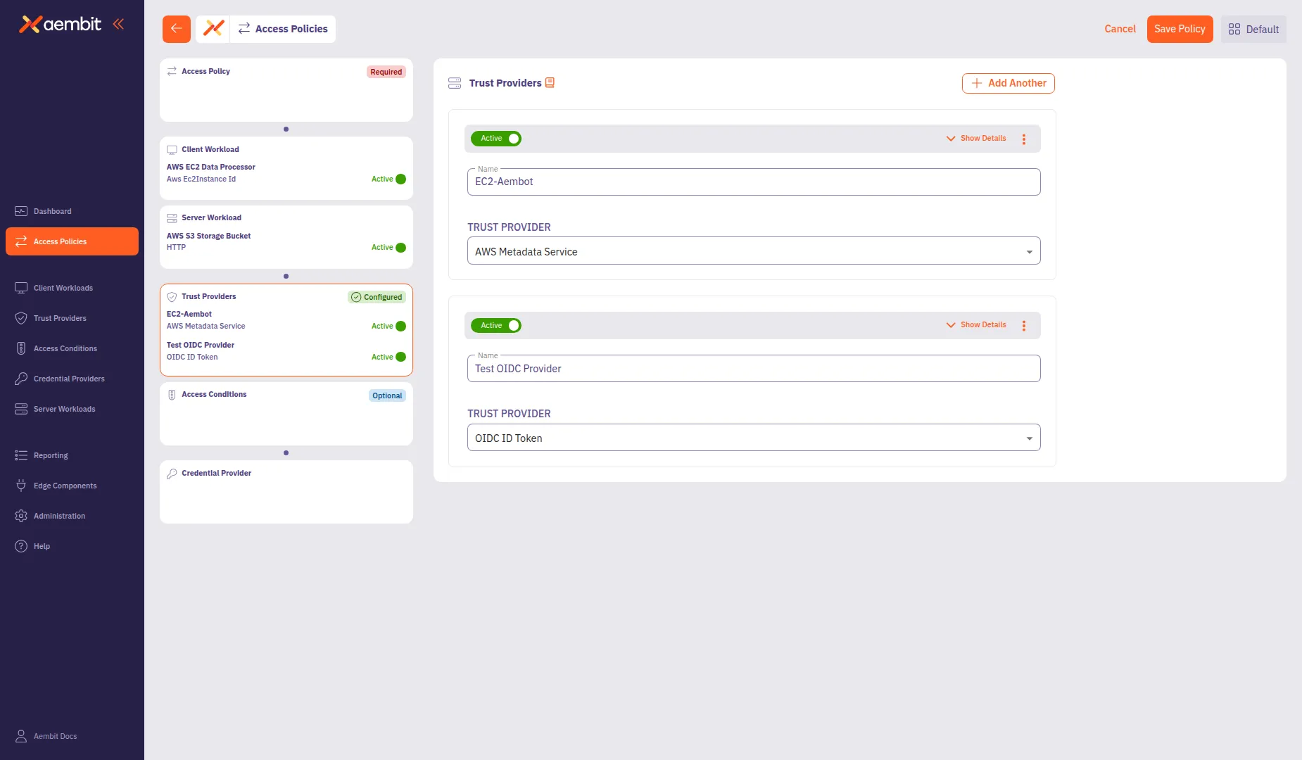 Policy with multiple Trust Providers configured