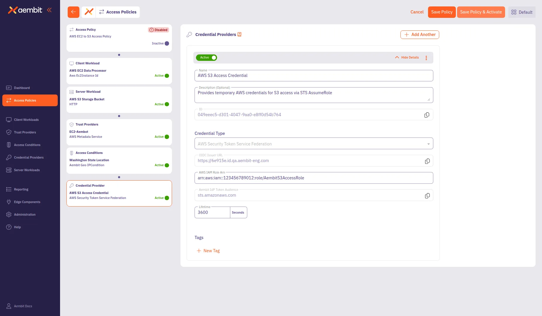 Access Policy Builder showing a completed policy configuration