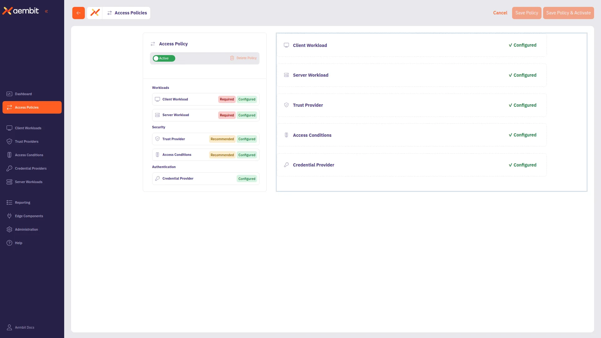 Access Policy Builder showing a completed policy configuration