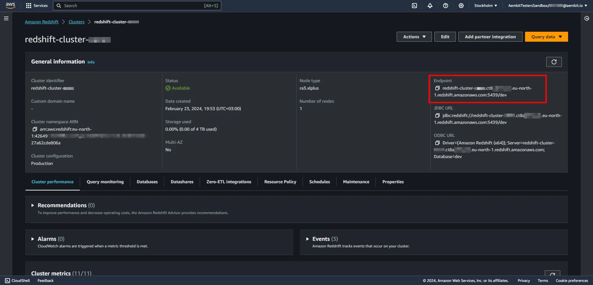 Amazon Redshift Cluster Endpoint