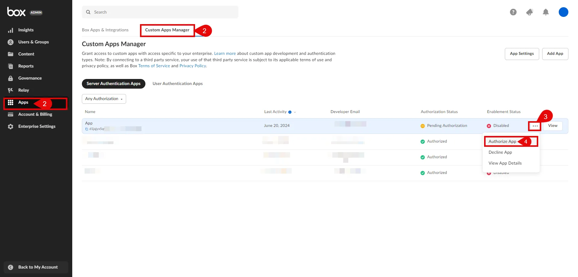Box Authorize App as Admin