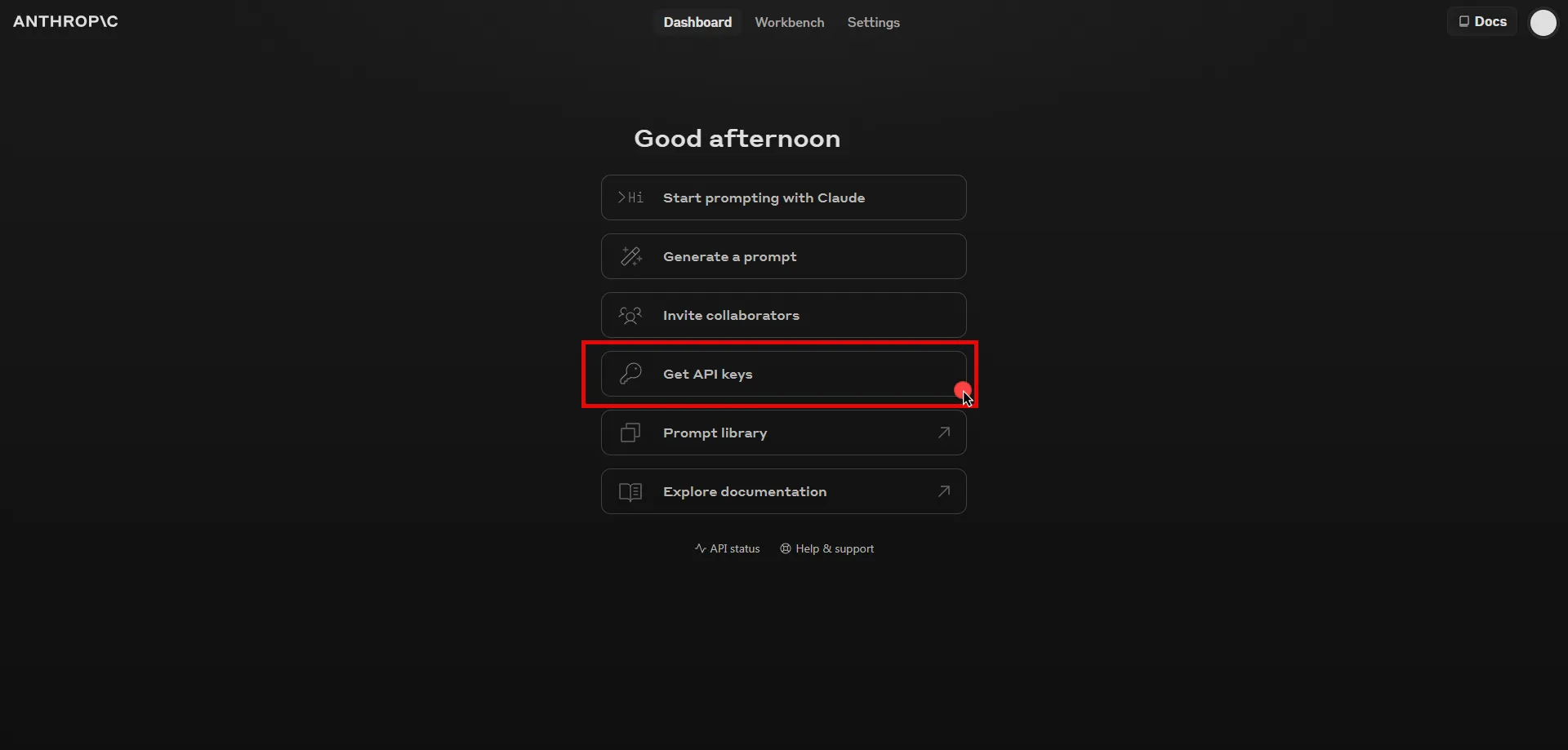 Anthropic Console Dashboard