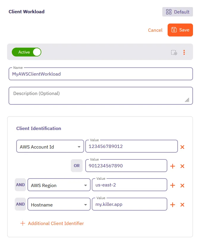 Client Workload multiple identifiers