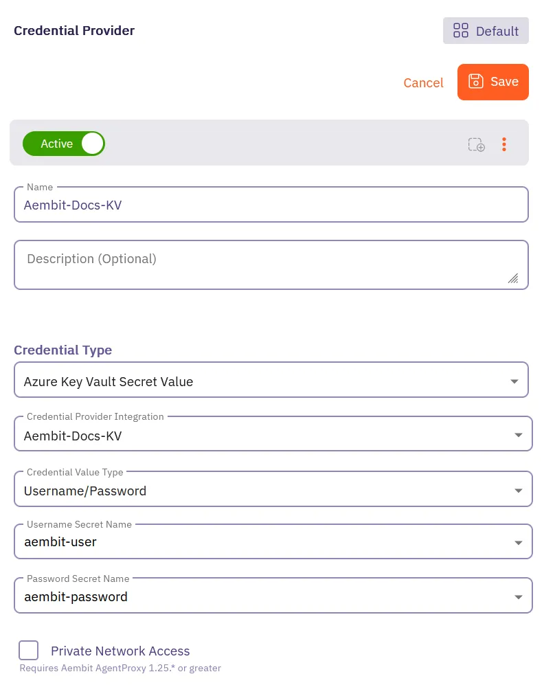 Azure Key Vault Credential Provider form