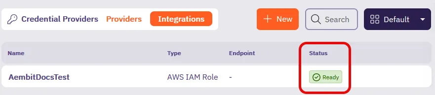 Credential Provider - Integrations tab with new integration