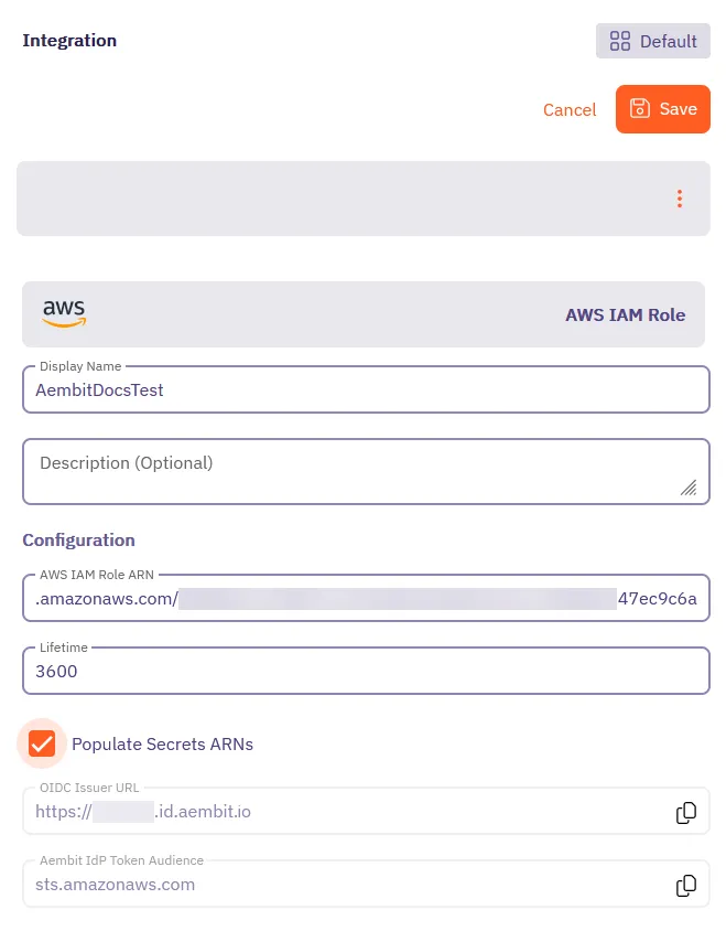 Credential Provider Integration - AWS IAM Role form