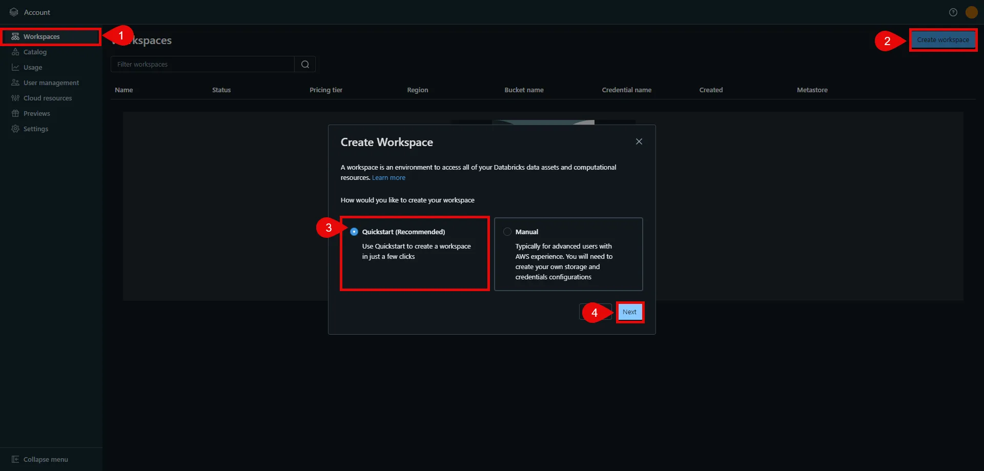 Databricks Create Workspace