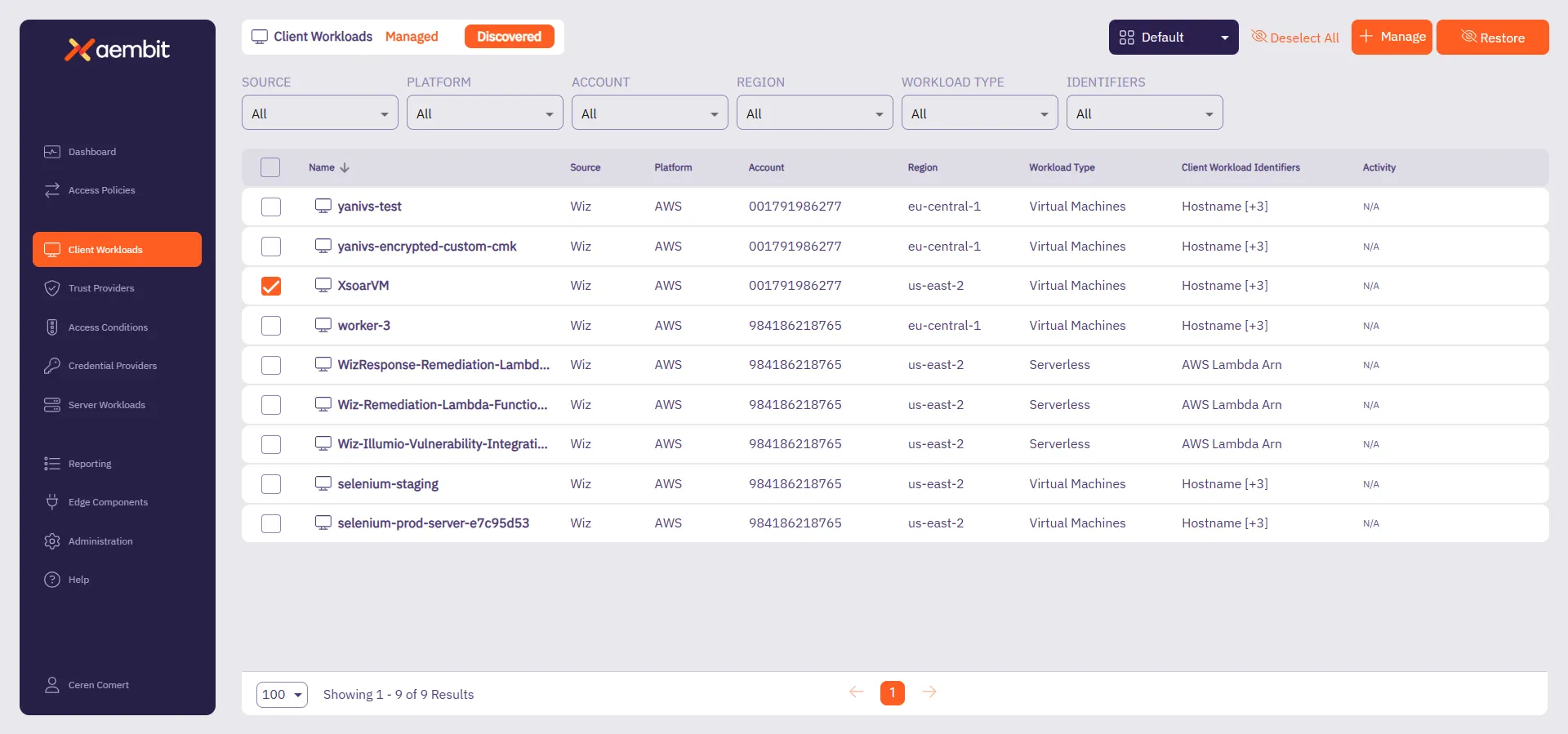 Ignoring discovered Client Workloads