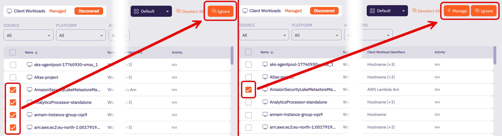 Comparison of single vs multiple selected workloads