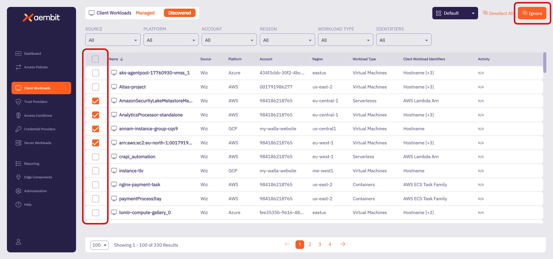 Ignoring discovered Client Workloads