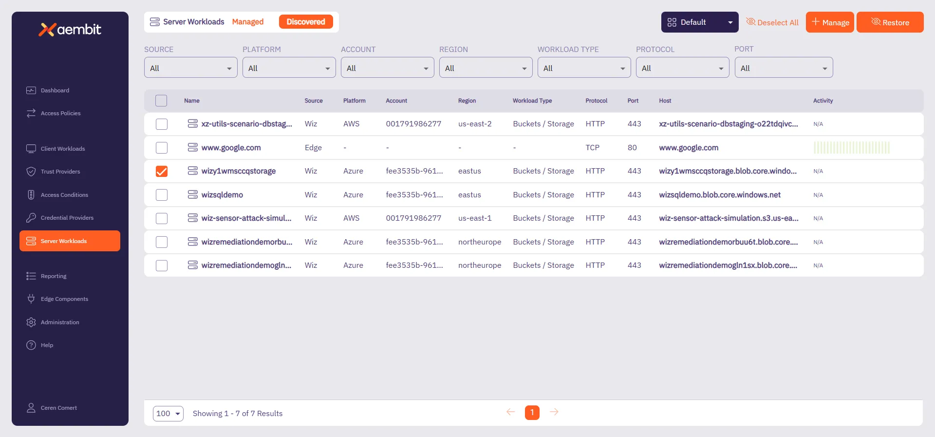 Ignoring discovered Server Workloads