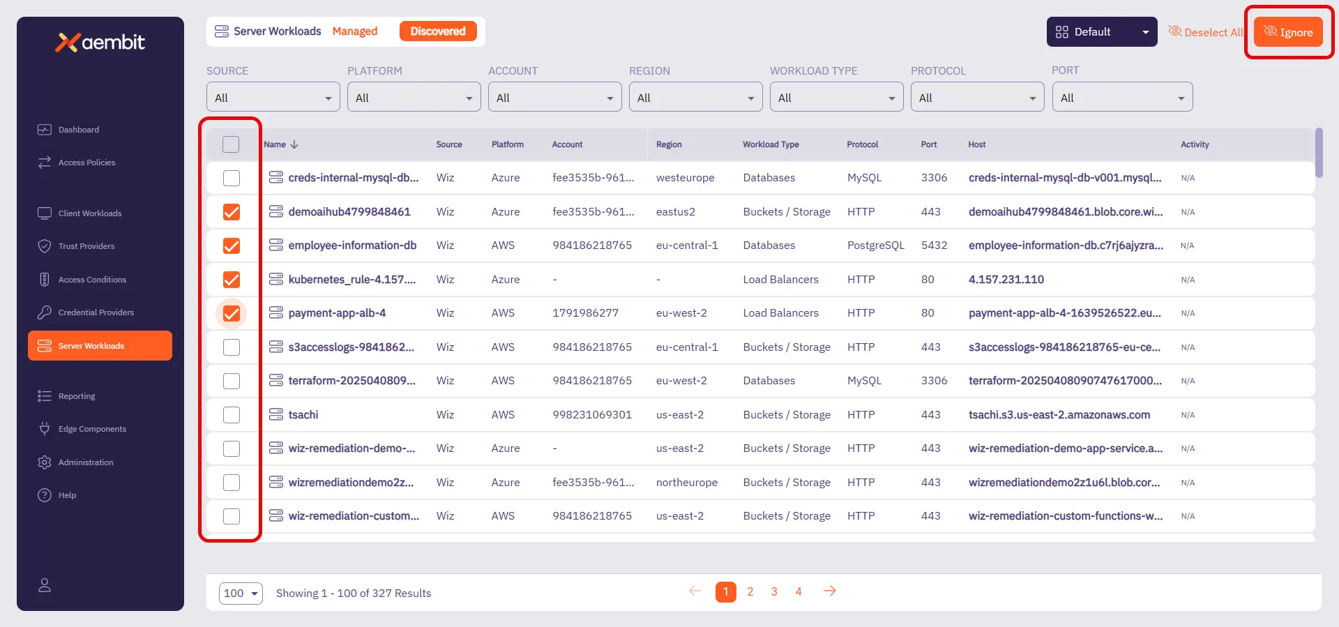 Ignoring discovered Server Workloads