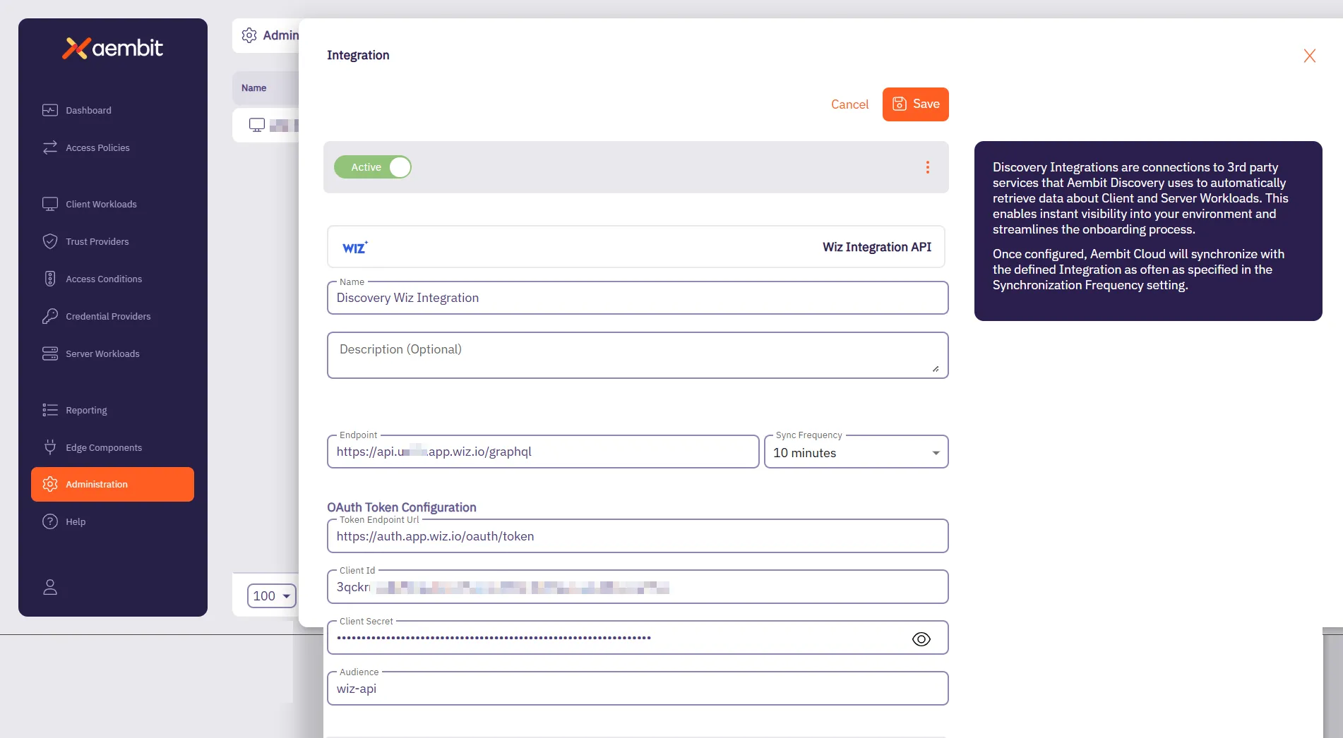 Wiz Integration Configuration on Aembit