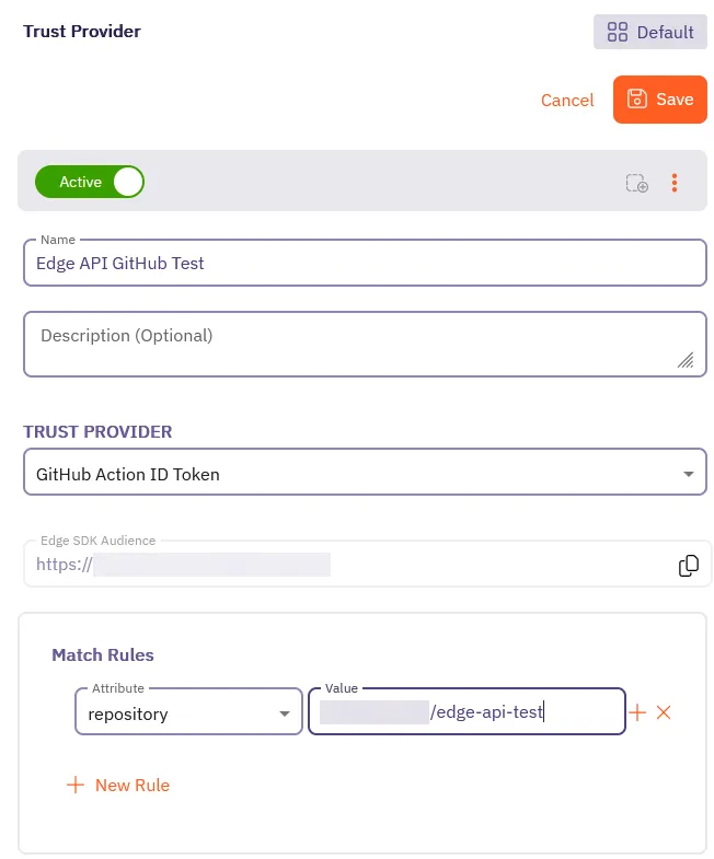 Aembit Trust Provider form completed