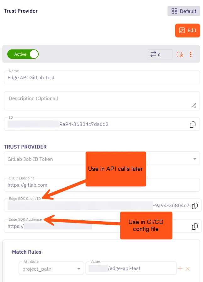 Aembit Trust Provider form completed