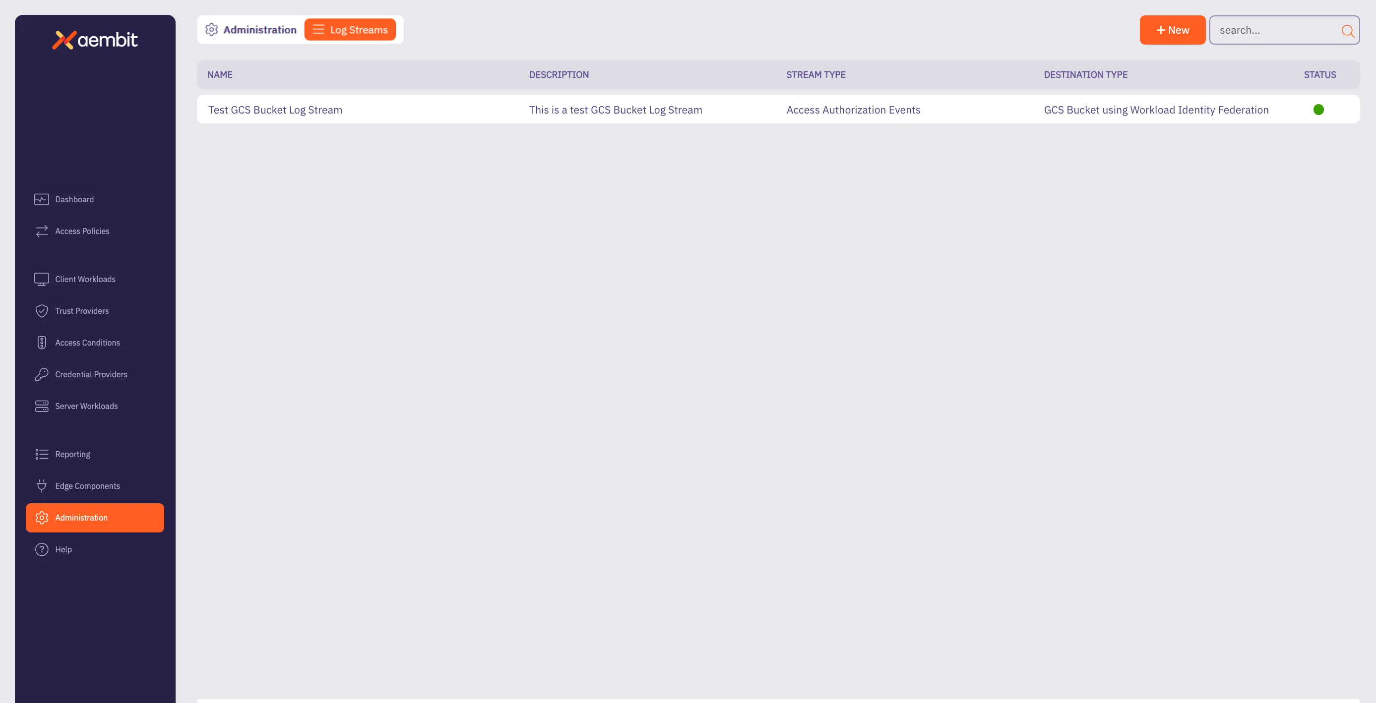 Log Streams Main Page With GCS Bucket Log Stream Added