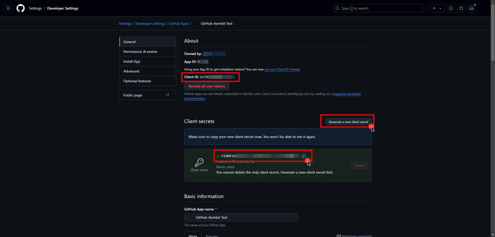 GitHub App Copy Client ID and Client Secret