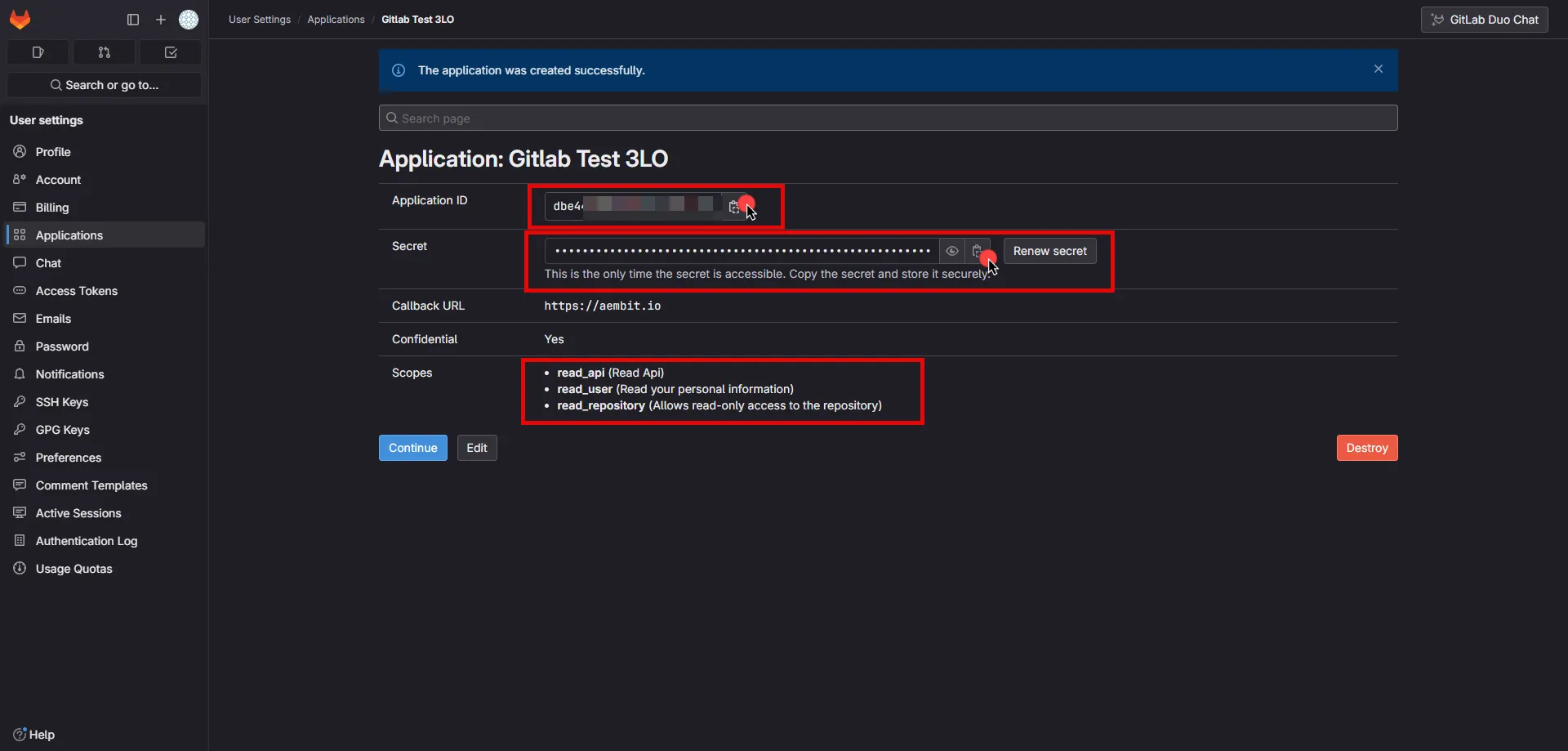 Gitlab New application