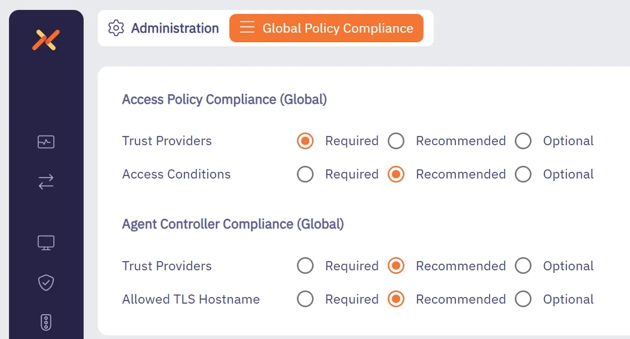 Aembit Administration - Global Policy Compliance screen