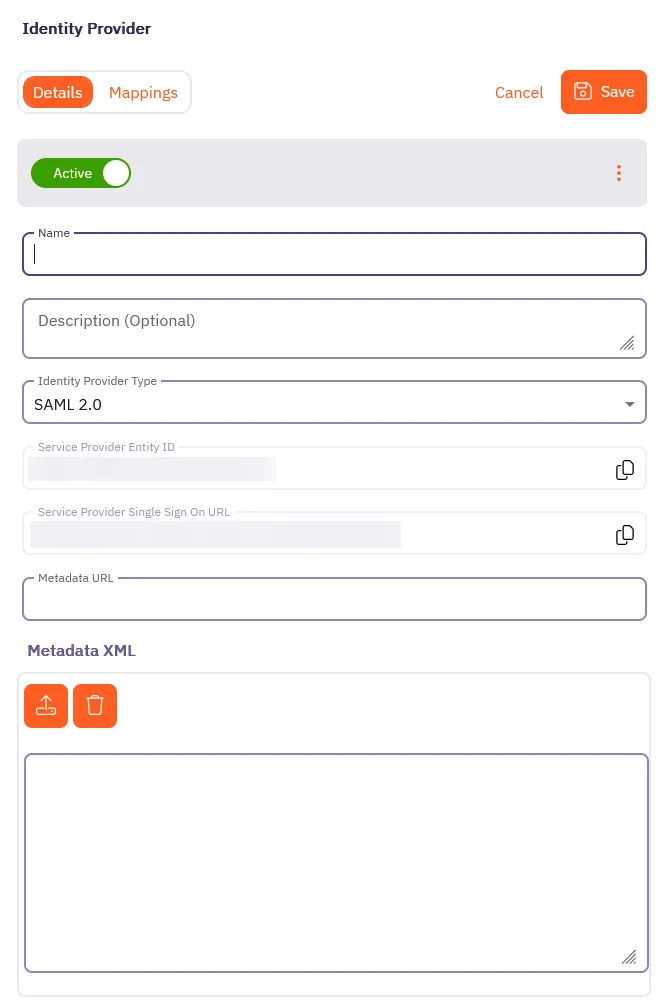 Adding a Identity Provider page