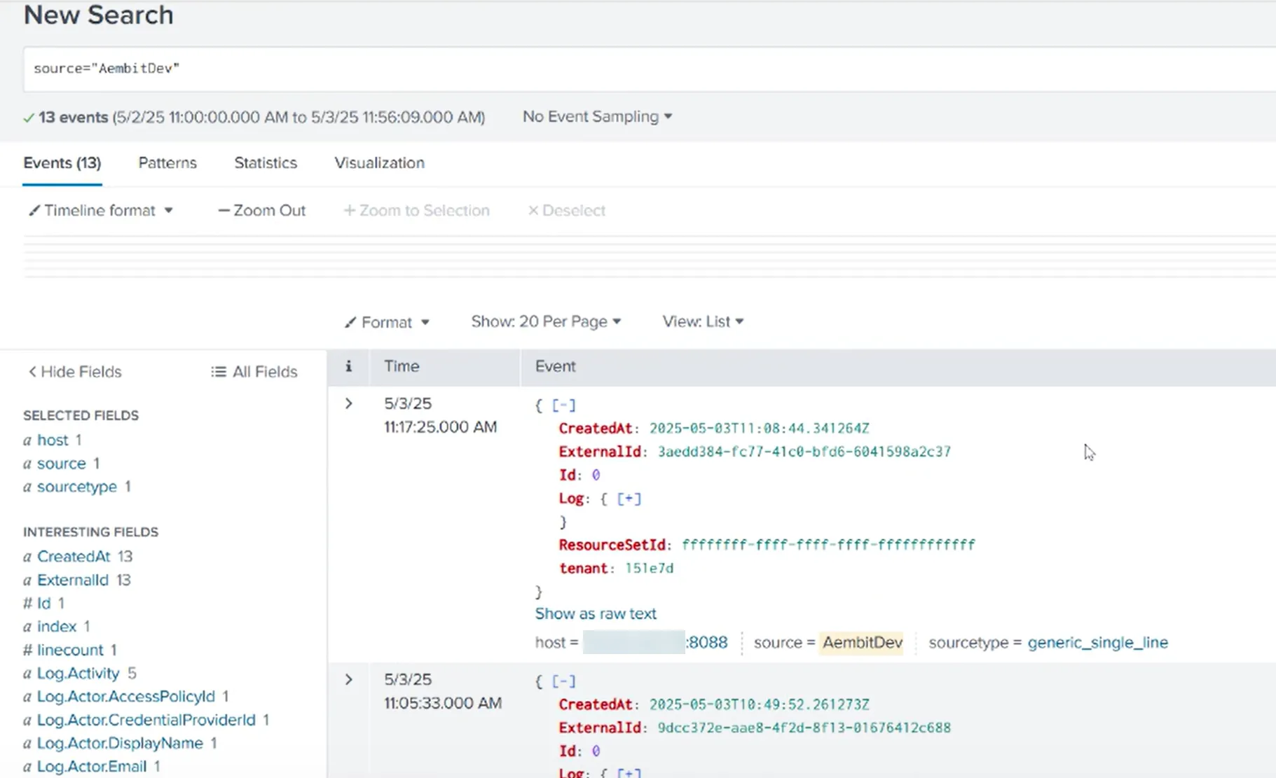 Splunk Search UI with results