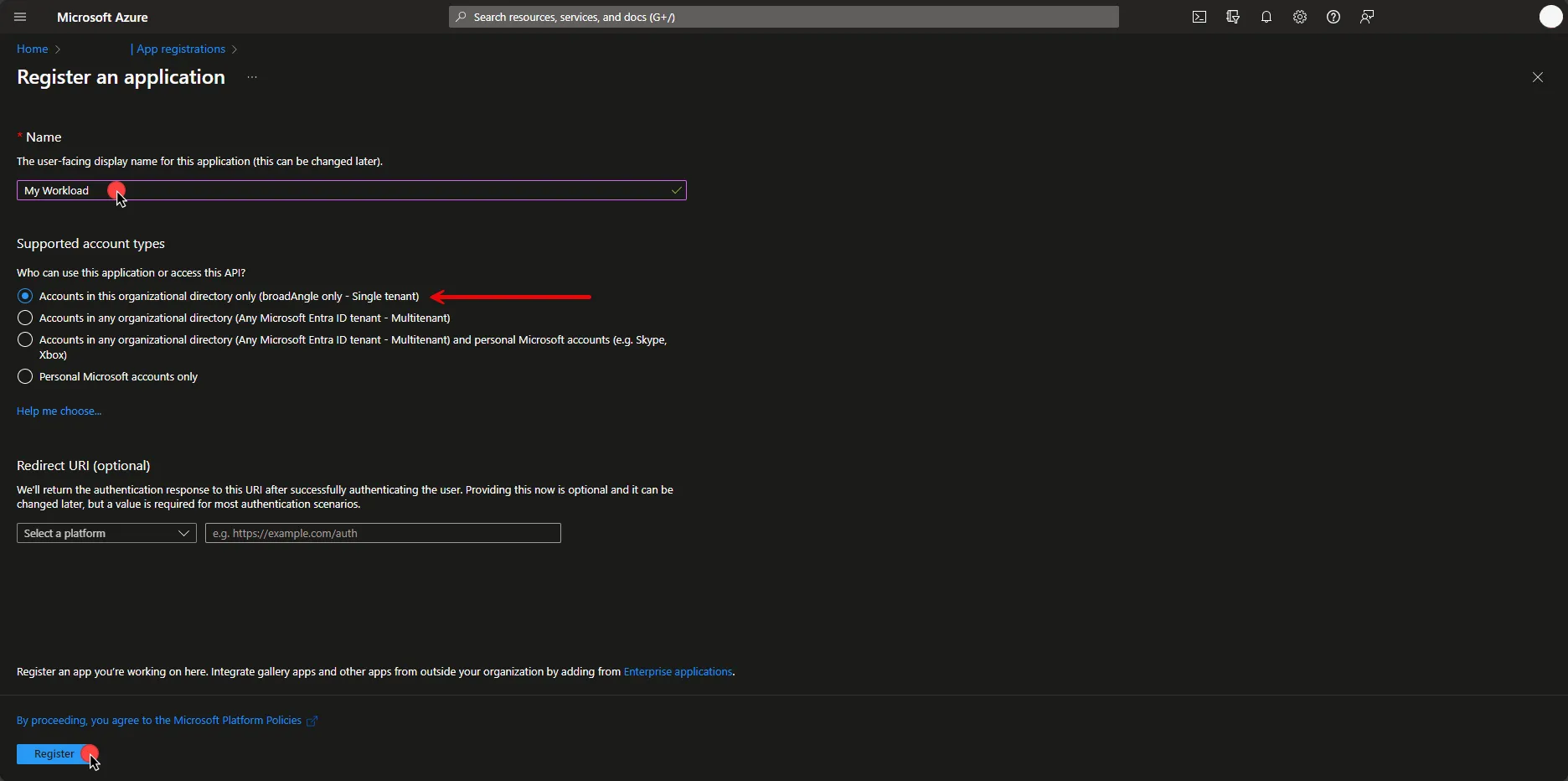 Register an application