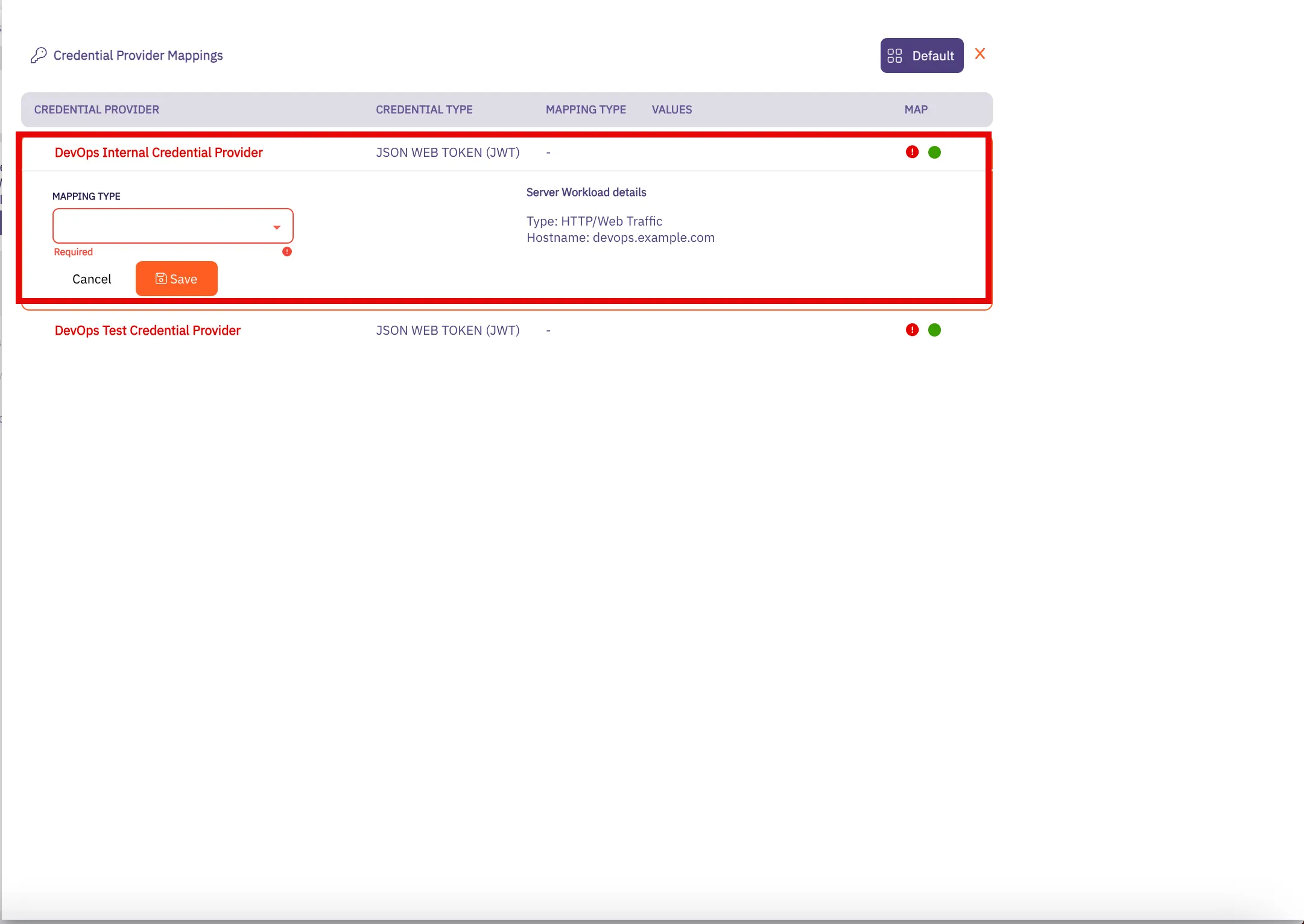 Credential Provider Menu HTTP Mapping