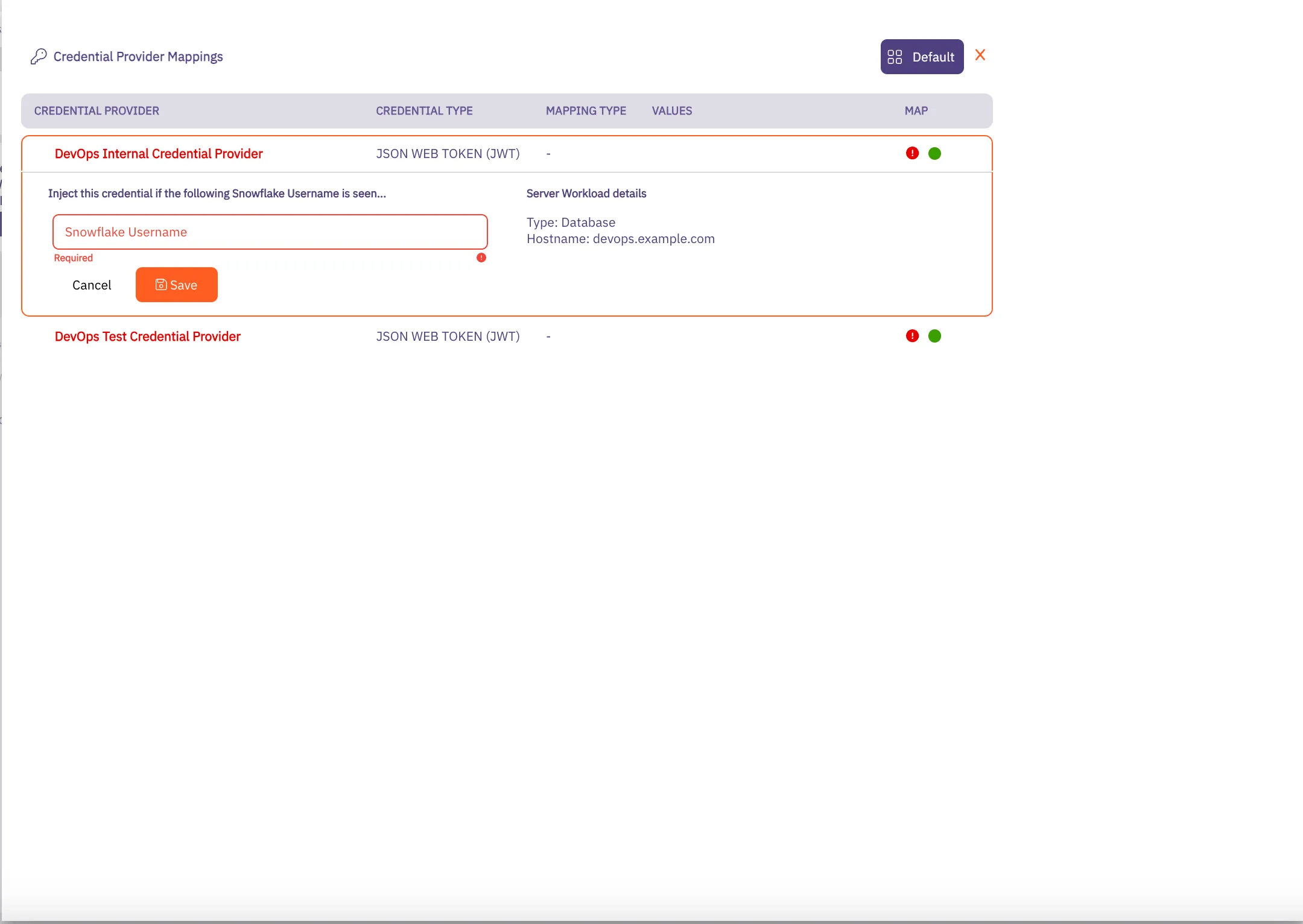 Credential Provider Mappings Dropdown
