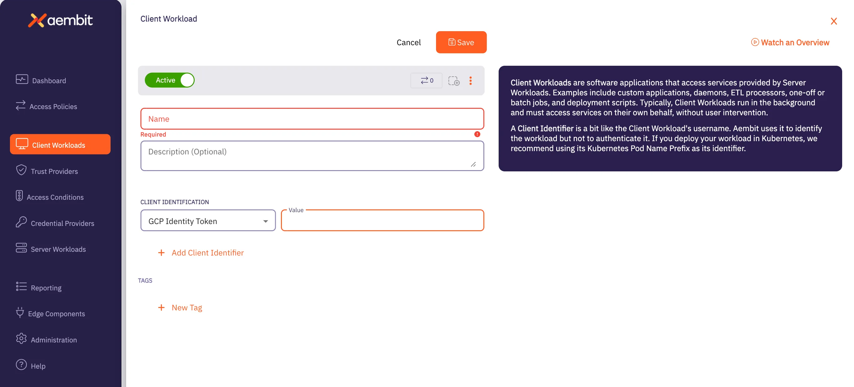 New Client Workload Page