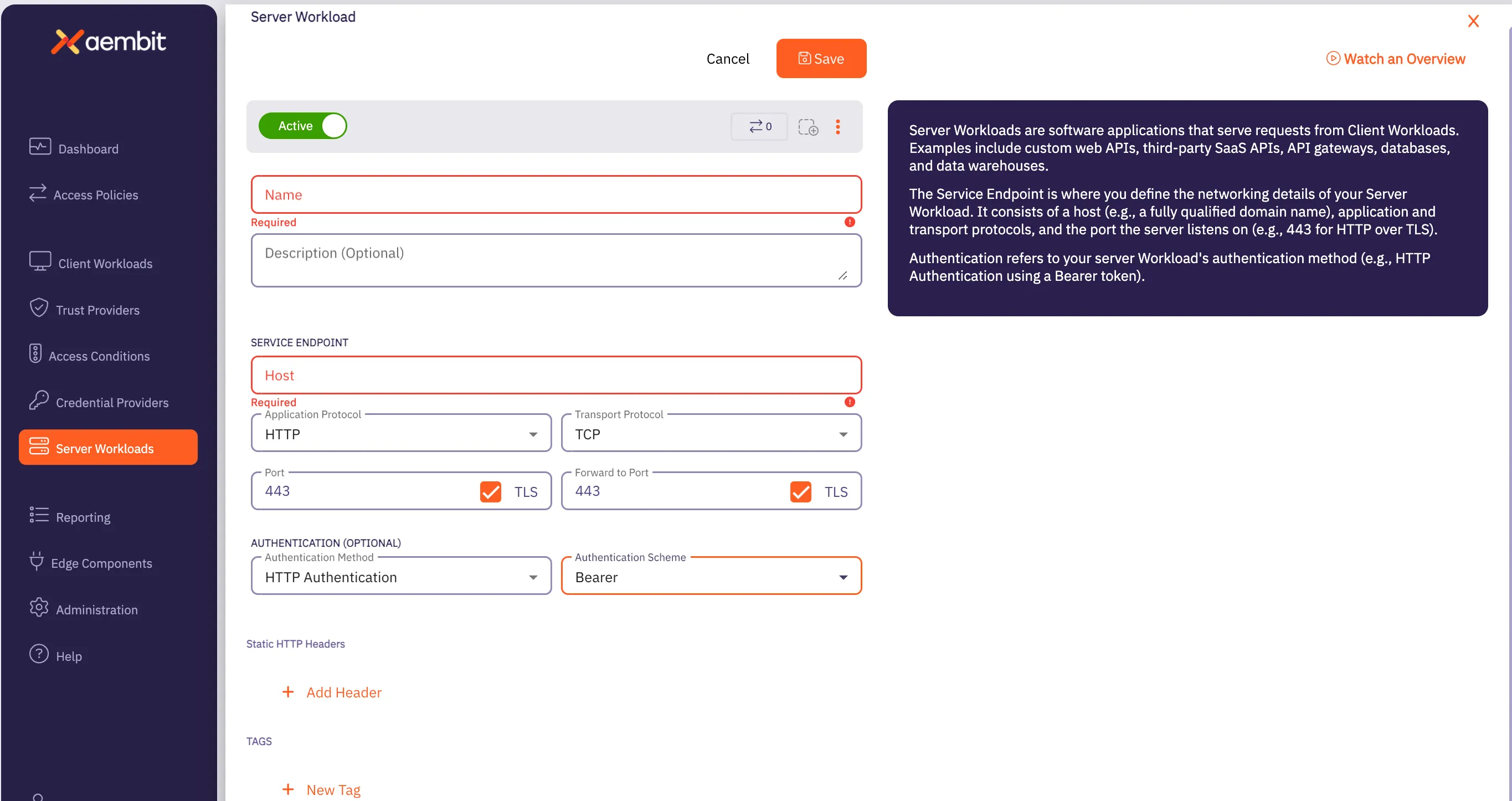 New Server Workloads Page