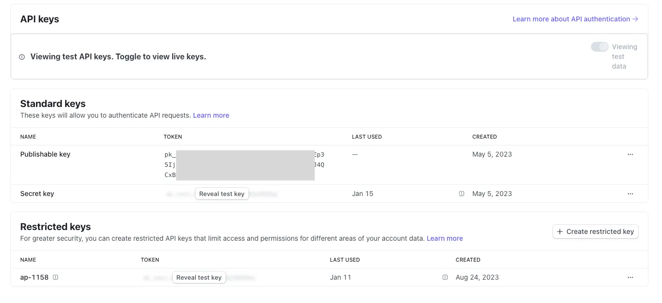 Create Stripe API token